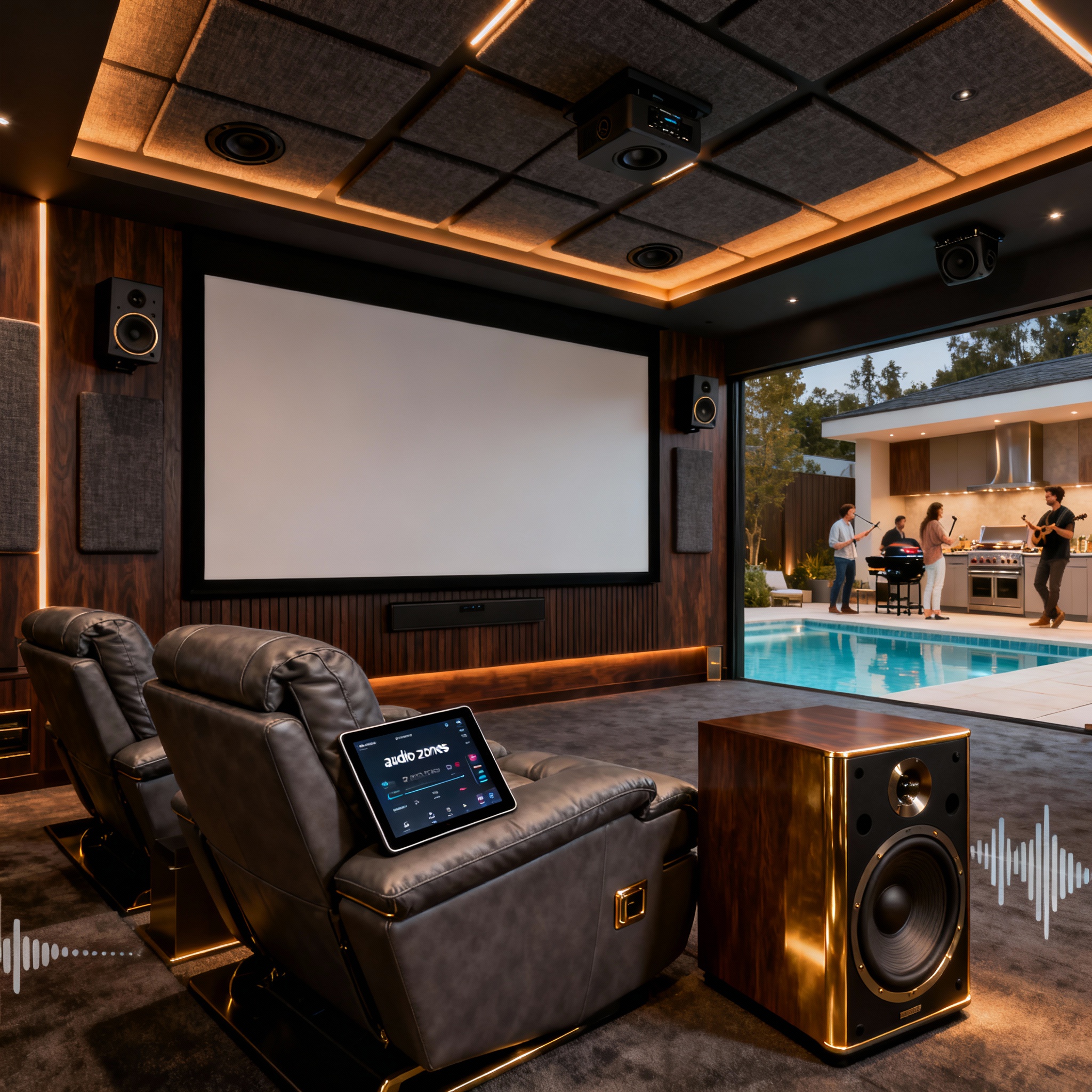 Sala de cinema com sistema de som premium